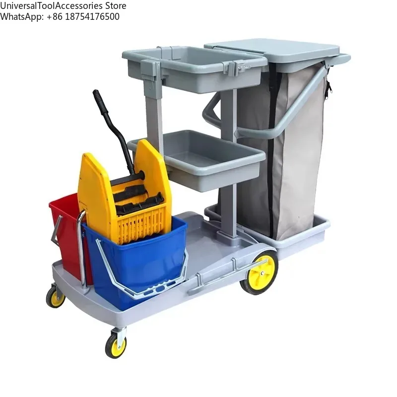 Gray D-11D Multifunctional Hotel Housekeeping Plastic Cleaning Trolley/service Trolley With Lid