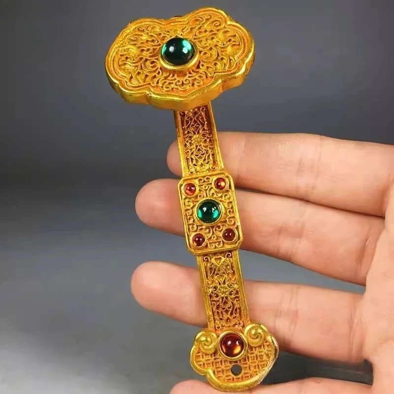 Metal Ruyi Ornament Chinese Style Auspicious Wealth Attracting Decorations Living Room and Study Decoration Crafts Miniatures