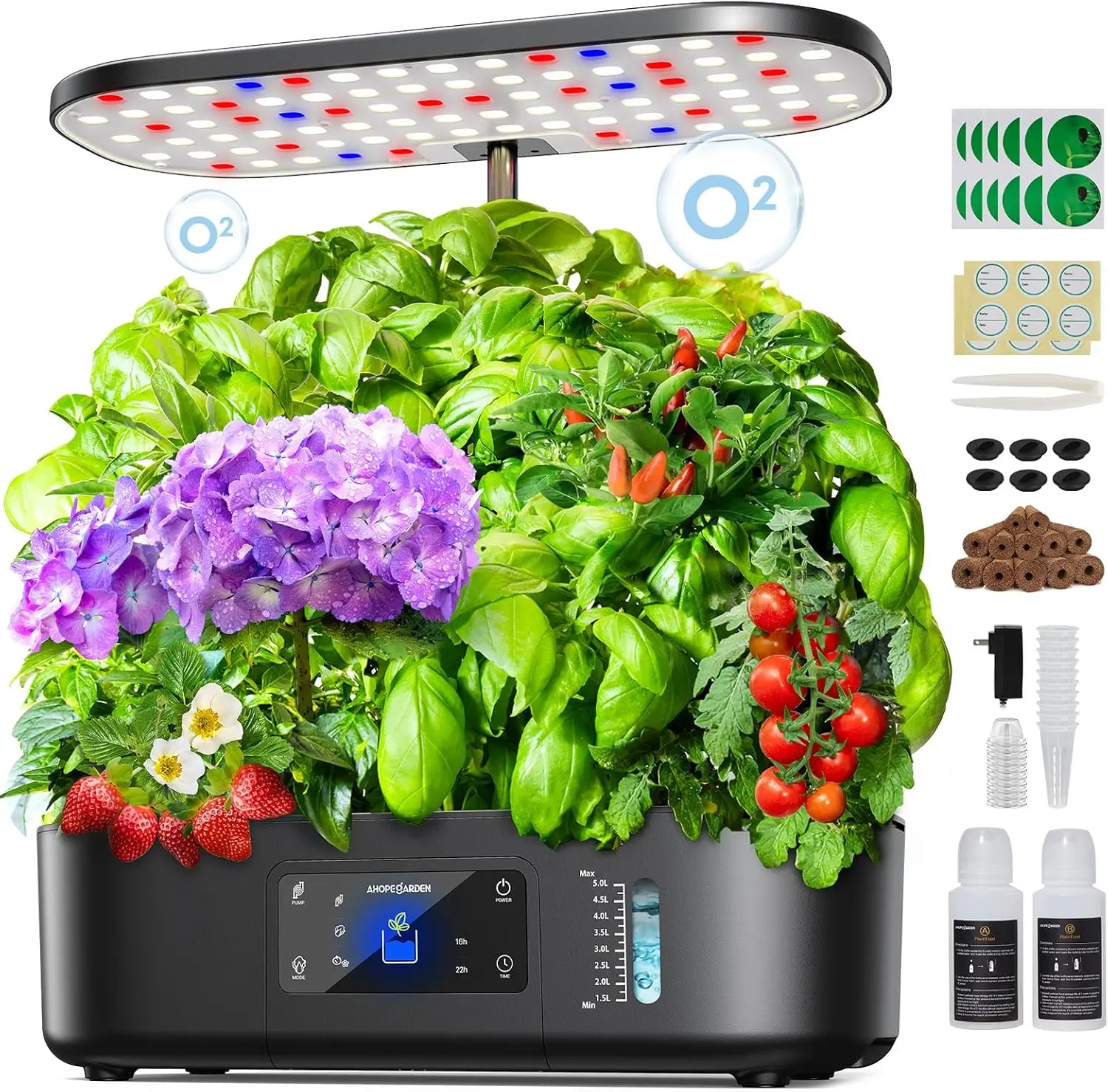 Hydroponic Growing System Kit Indoor Herb Garden with Grow Light 12 Pods, LCD Touch Panel Planter, Height Up to 17", Black