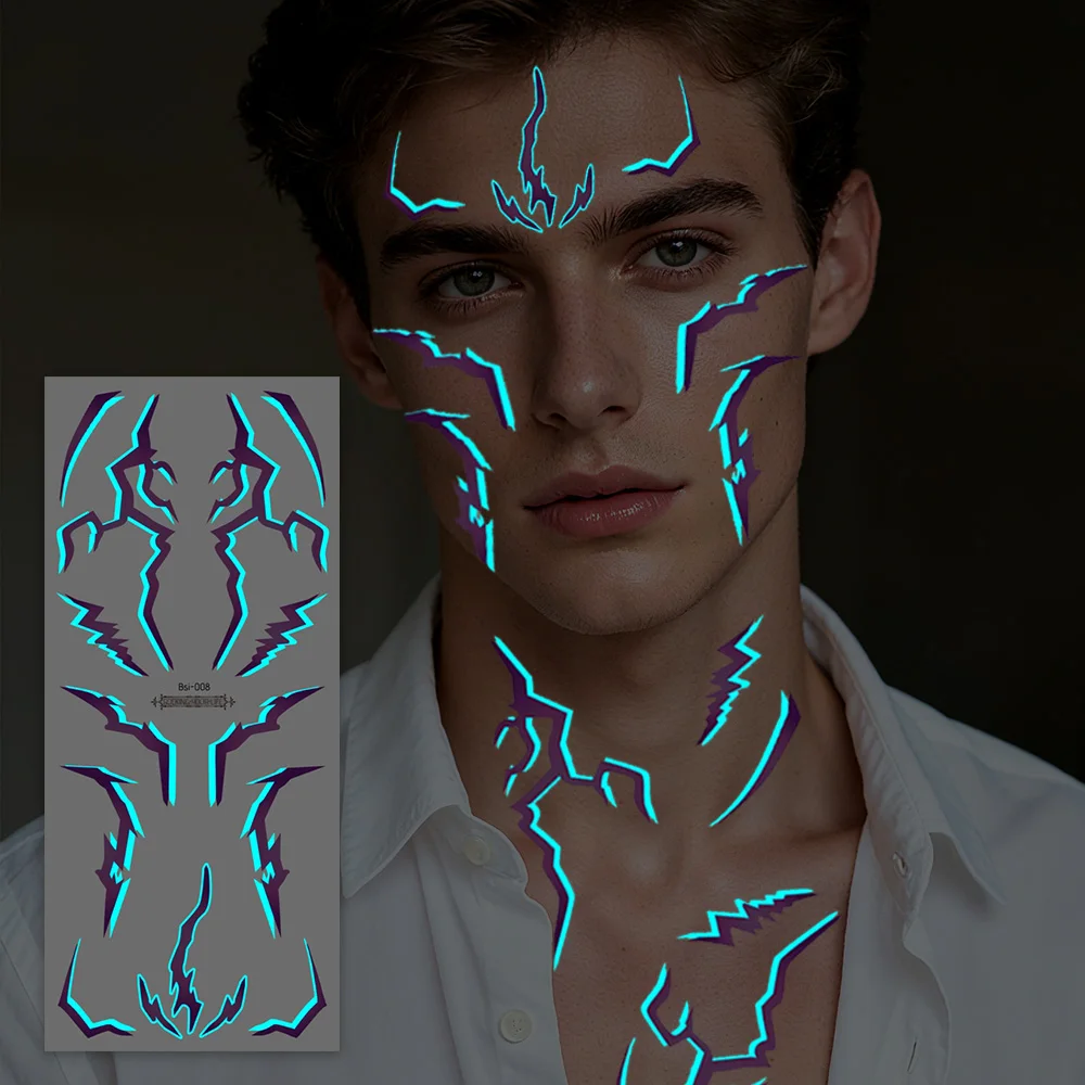 4 Sheets Glow in The Dark Gothic Tattoos - Full Arm Blue Lightning & Vein Body Art for Cosplay, Festival & Edgy Look