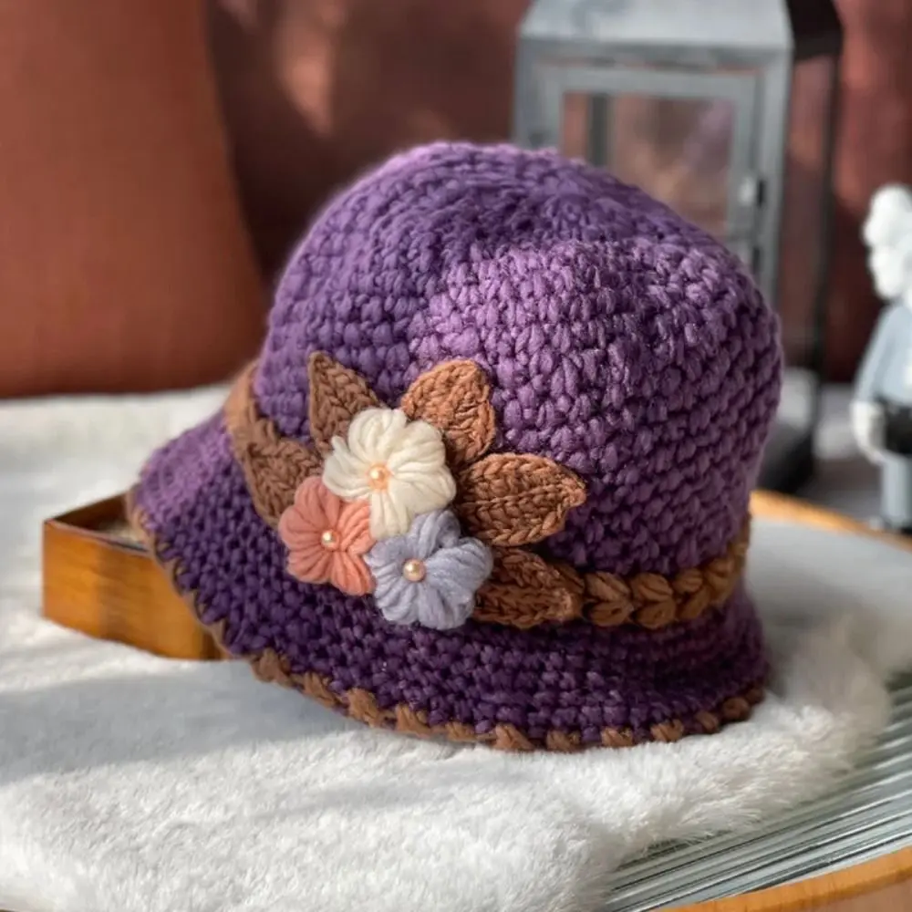 Casual Thickened Floral Wool Hat Warm Three-Dimensional Flower Knit Cap Old Age Cap Beanie Hat