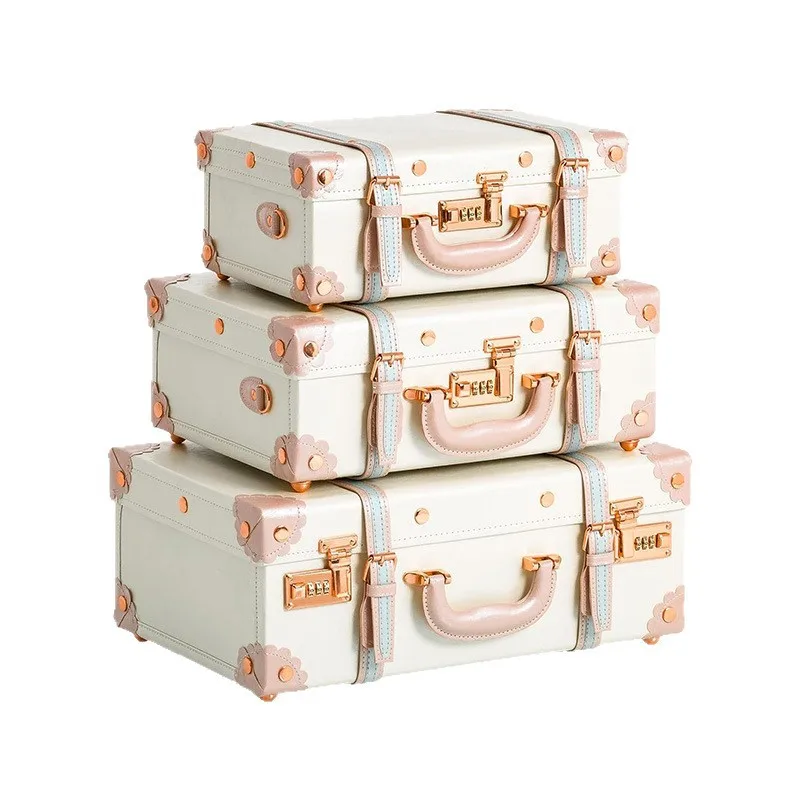 

Light luxury flower high-end retro password suitcase, modern cute solid wood leather creative jewelry cabinet