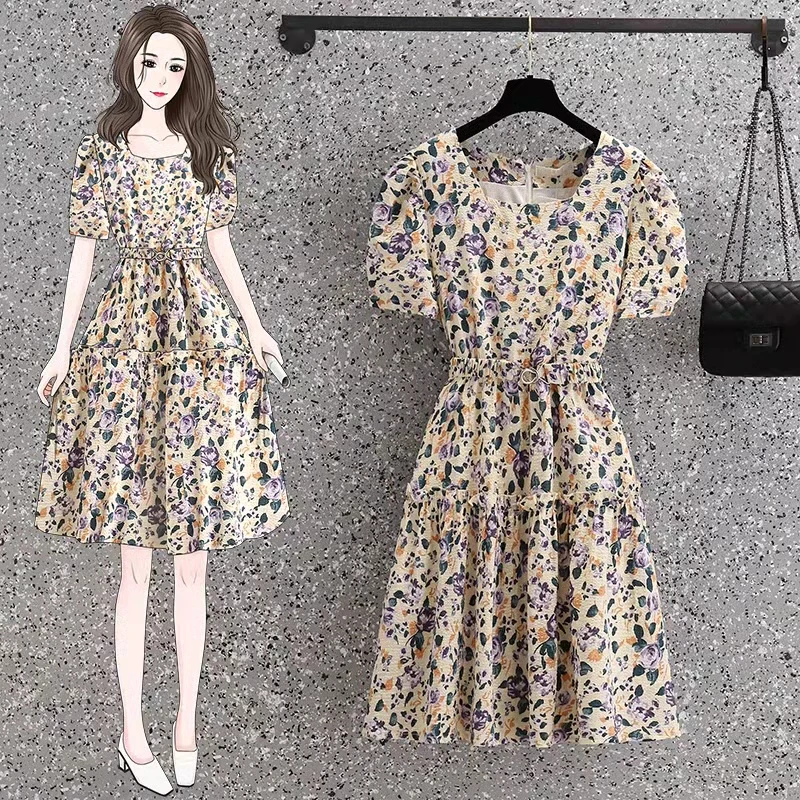 Robe de soirée Vintage à imprimé Floral pour femmes, tenue à genoux, style Boho, manches courtes, à la mode, grande taille, vêtements féminins, été, 2022