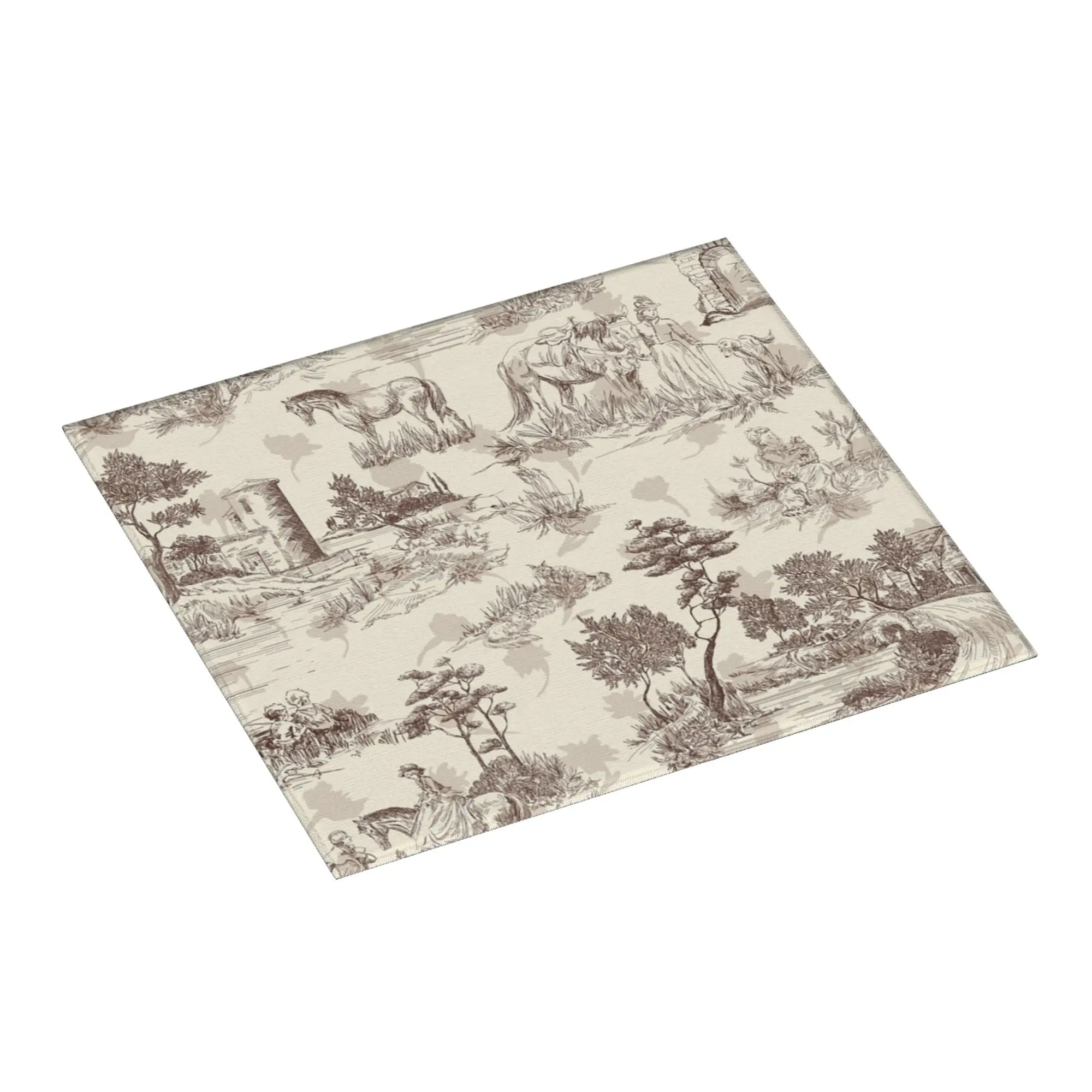 Toile De Jouy Sepia Vintage Parisian Art Design Drying Mat For Kitchen Waterproof Non‑Slip Oil Proof Countertop Protector Mat