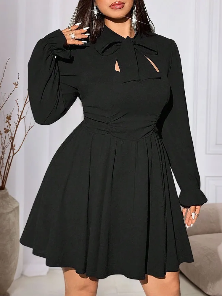 Robe de soirée rétro noire pour femmes, Mini robe Sexy avec nœud, décontractée, manches longues, style Boho, bureau, ligne a, mode printemps automne 2026