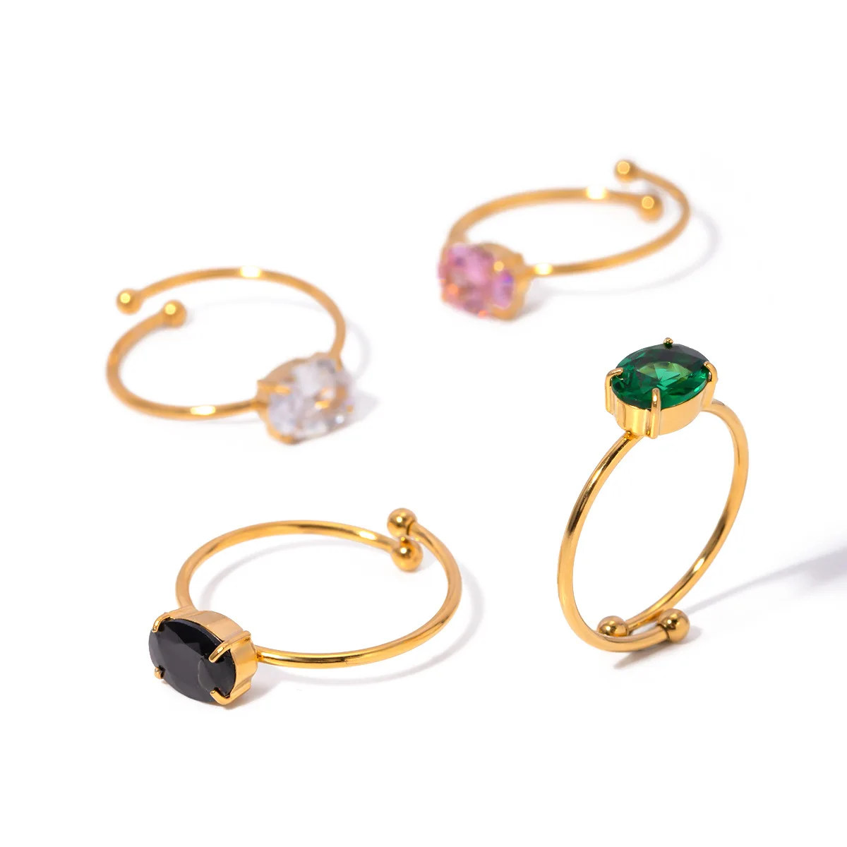 Stainless Steel PVD 18K Gold Plated Tarnish Waterproof Colorful Crystal Rings For Woman Jewelry Wholesale INS