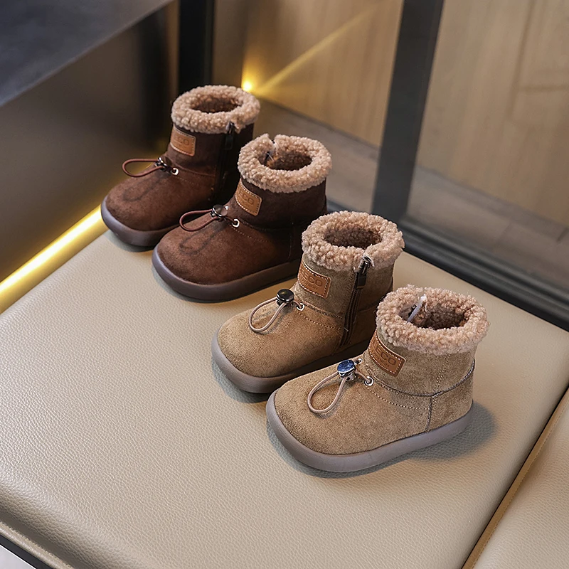 

New Girls Snow Boots Winter Comfortable Mongolian Velvet Thick Plush Warm Kids Ankle Boots Zip Children Retro Boys Booties Shoes