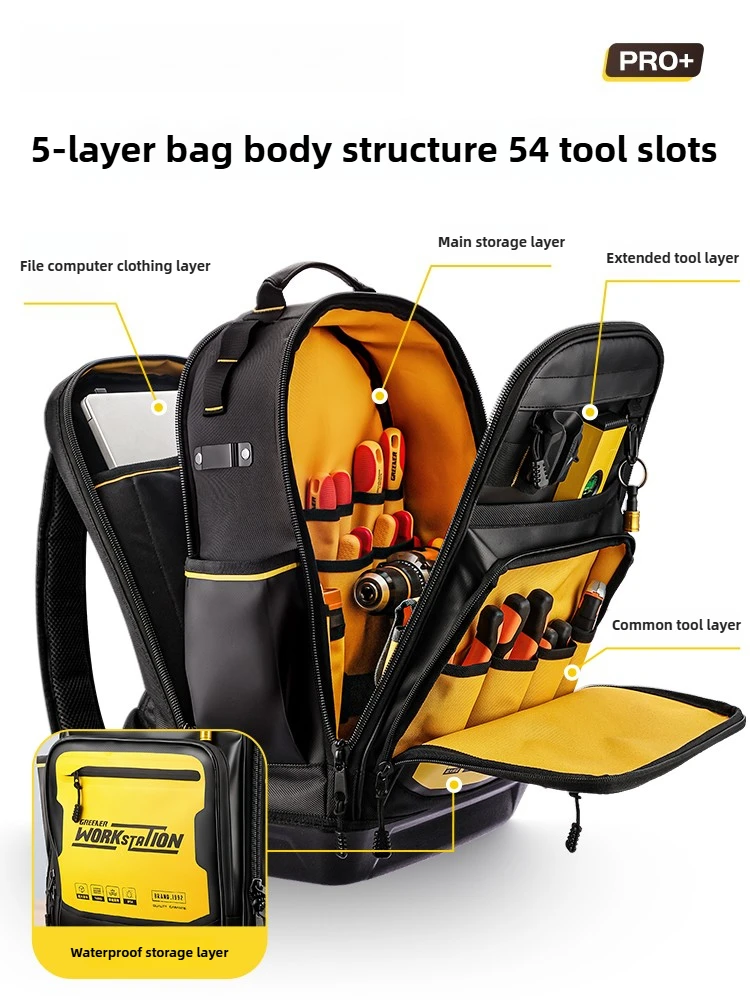 Tool Backpack Double Shoulder Weak Electrician Canvas Multifunctional Storage