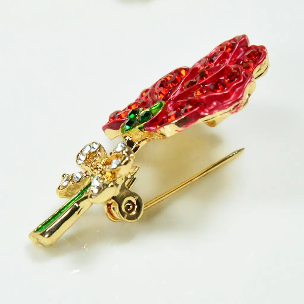 Carnation Flower Brooch Pin Elegant Alloy Crystal Lapel Decorative Clothing Jewelry Gift for Women Mom