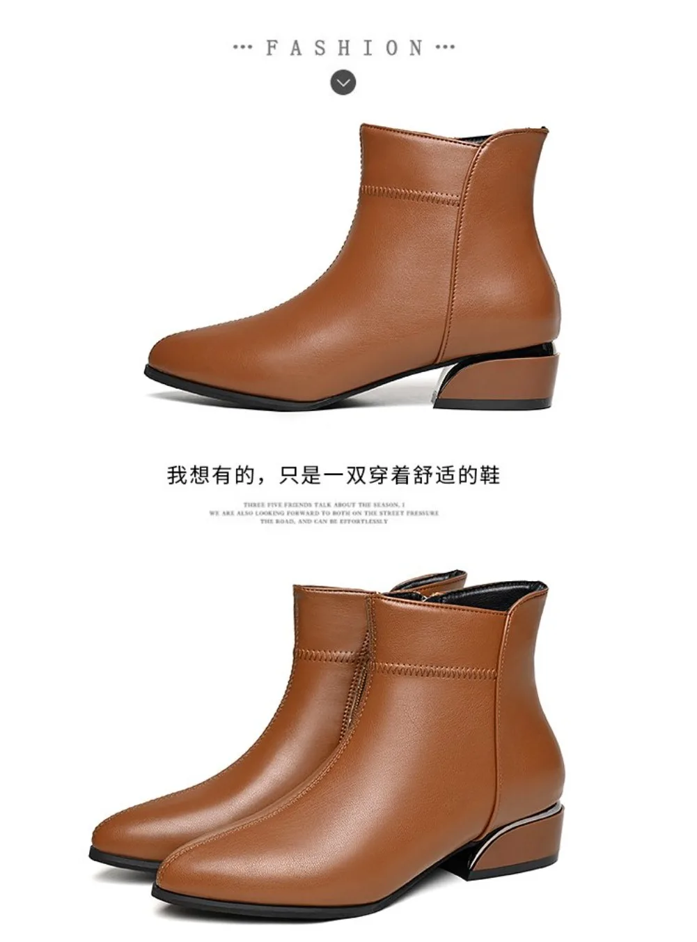 2026 Neue Damenstiefel Mode Lässige Lederstiefel Spitze Formelle Büroschuhe für Frauen Reißverschluss-Knöchelstiefel – Detail 4