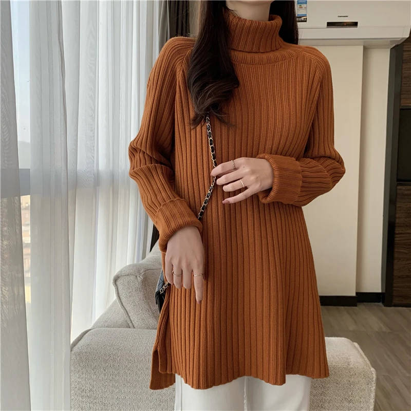 Y2K Turtleneck sweater women\'s spring 2024 new straight tube loose pullover long knitted sweater long sleeve Clothing top Female