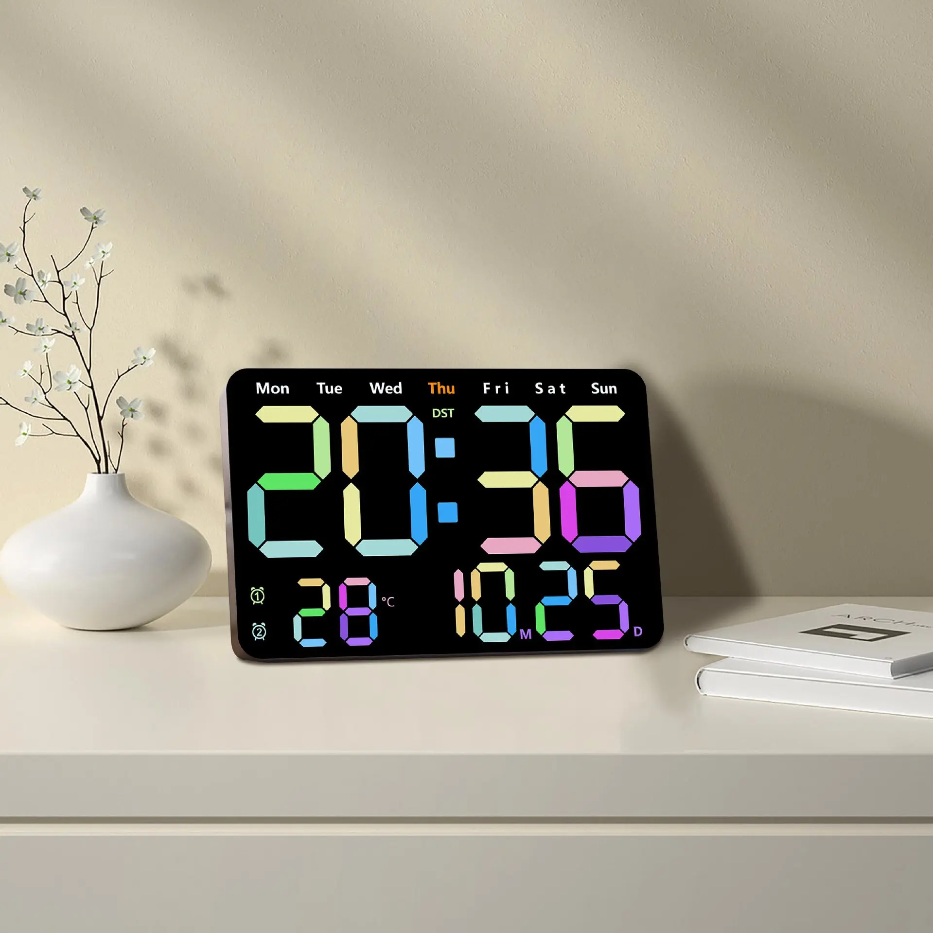 Electronic Wall Clock with Remote Control Temperature Date Week Display 12/24H Table Clock Wall-mounted Digital LED Alarm Clocks