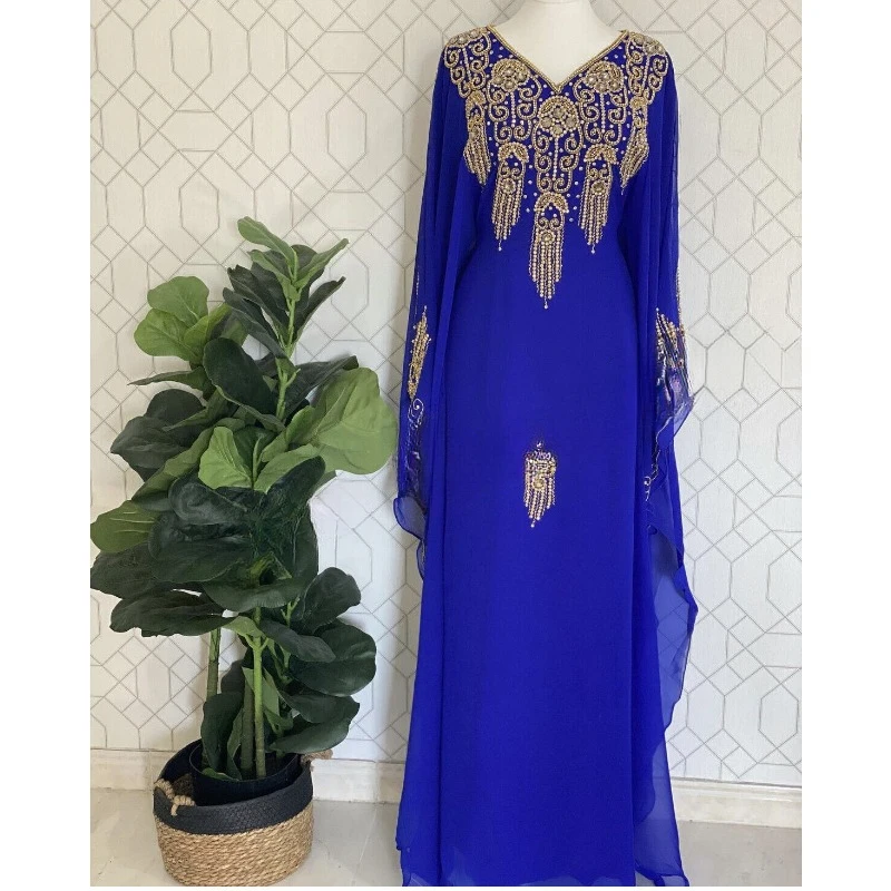 Luxury Royal Crystal Work Moroccan Dubai Kaftan Wedding Bridesmaid Dress