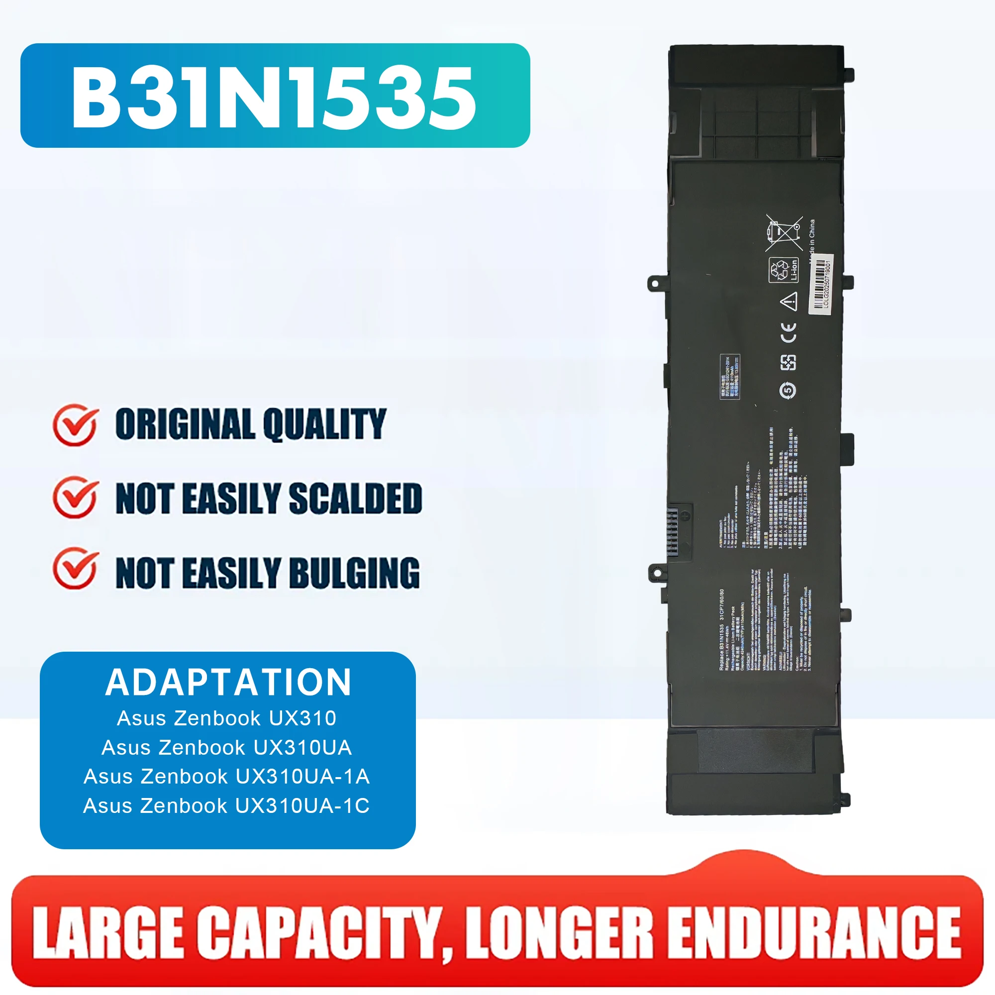 Laptop Battery B31N1535  For ASUS ZenBook UX310 UX310UA UX310UQ UX410 UX410U UX410UA UX410UQ U4000U U400UQ RX310U 48WH