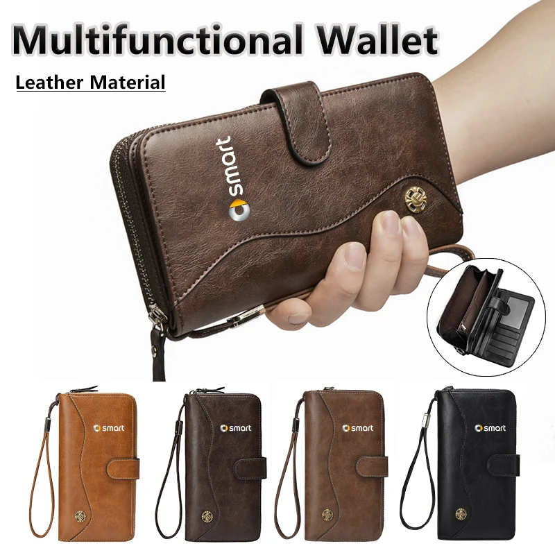 Bolso de mano con cierre a presión Vintage de cuero PU para coche, bolsa de almacenamiento para Smart Fortwo Forfour EQ Cabrio Crossblade ROADSTER Coupe