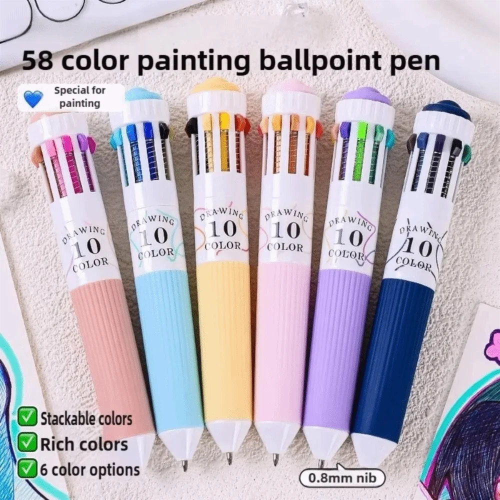 

3Pcs/Box Gifts 10 Color Drawing Ballpoint Pen 0.8mm Retractable Ballpoint Pens Colorful Colored Pens for Painting Study Marking