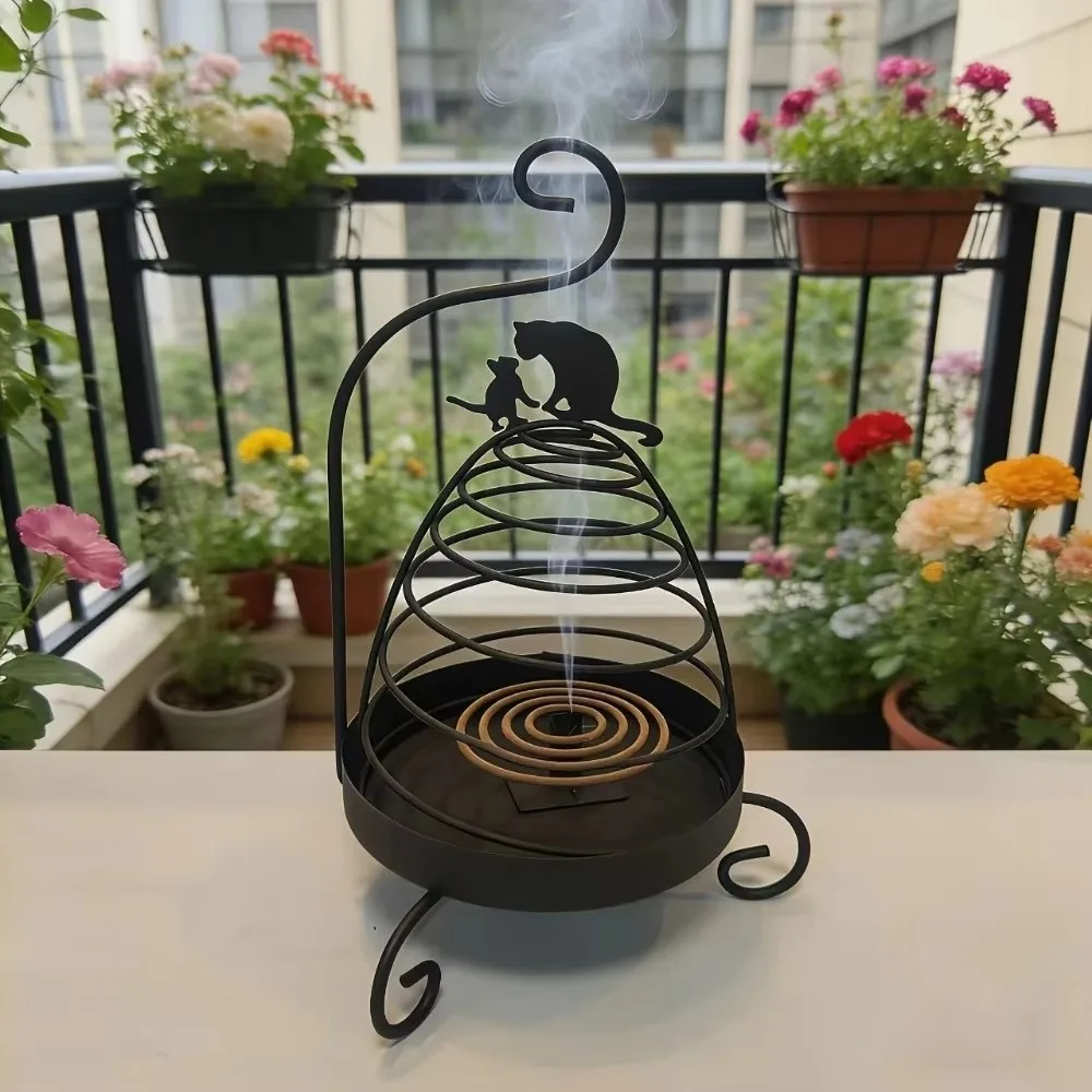 Metal Bird Cage Shaped Mosquito Coil Holder Portable Durable Hanging Incense Burner Rustproof Incense Coil Holder Hotel