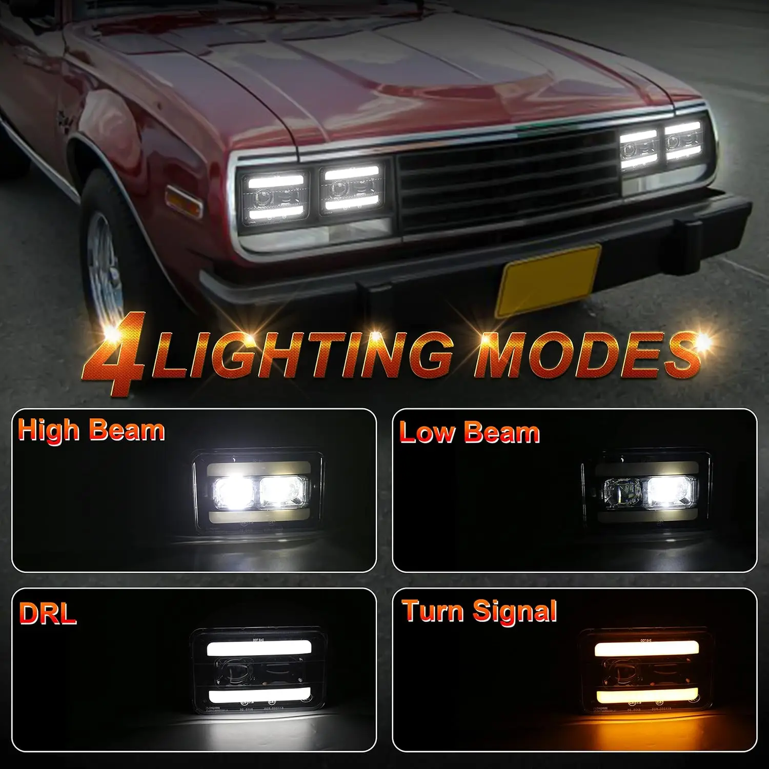MOVOTOR Car Accessories 4x6 Inch Led headlamp with high low beam DRL Headlight for Truck