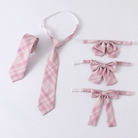 Polyester Silk Pre-Tied Tie Bowknot Sweet Pink Checkered Necktie Japanese JK Girl School Student Uniform Bowtie Neckwear