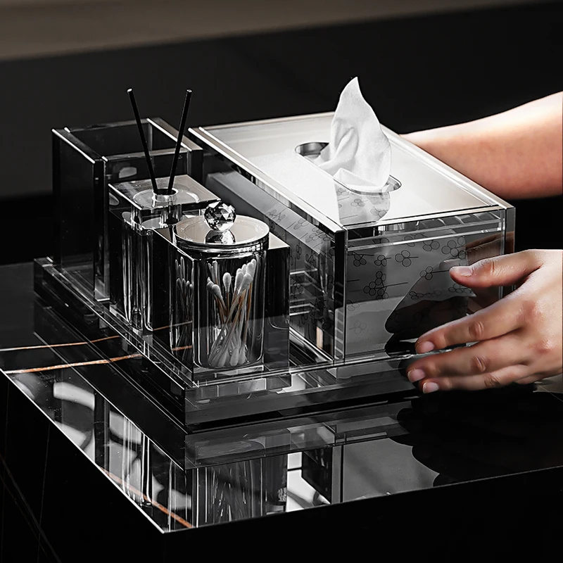 

Premium crystal glass face towel pumping tissue box bathroom wash set living room countertop tissue storage