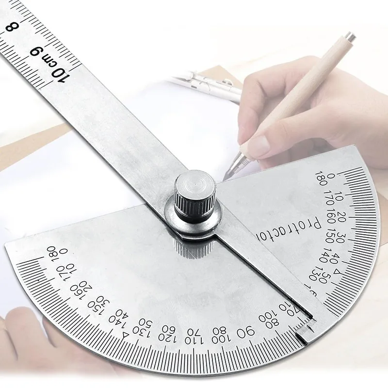 

Stainless Steel Round Head 180 Degree Protractor Angle Finder Rotary Measuring Ruler Machinist Tool 10cm Craftsman Ruler