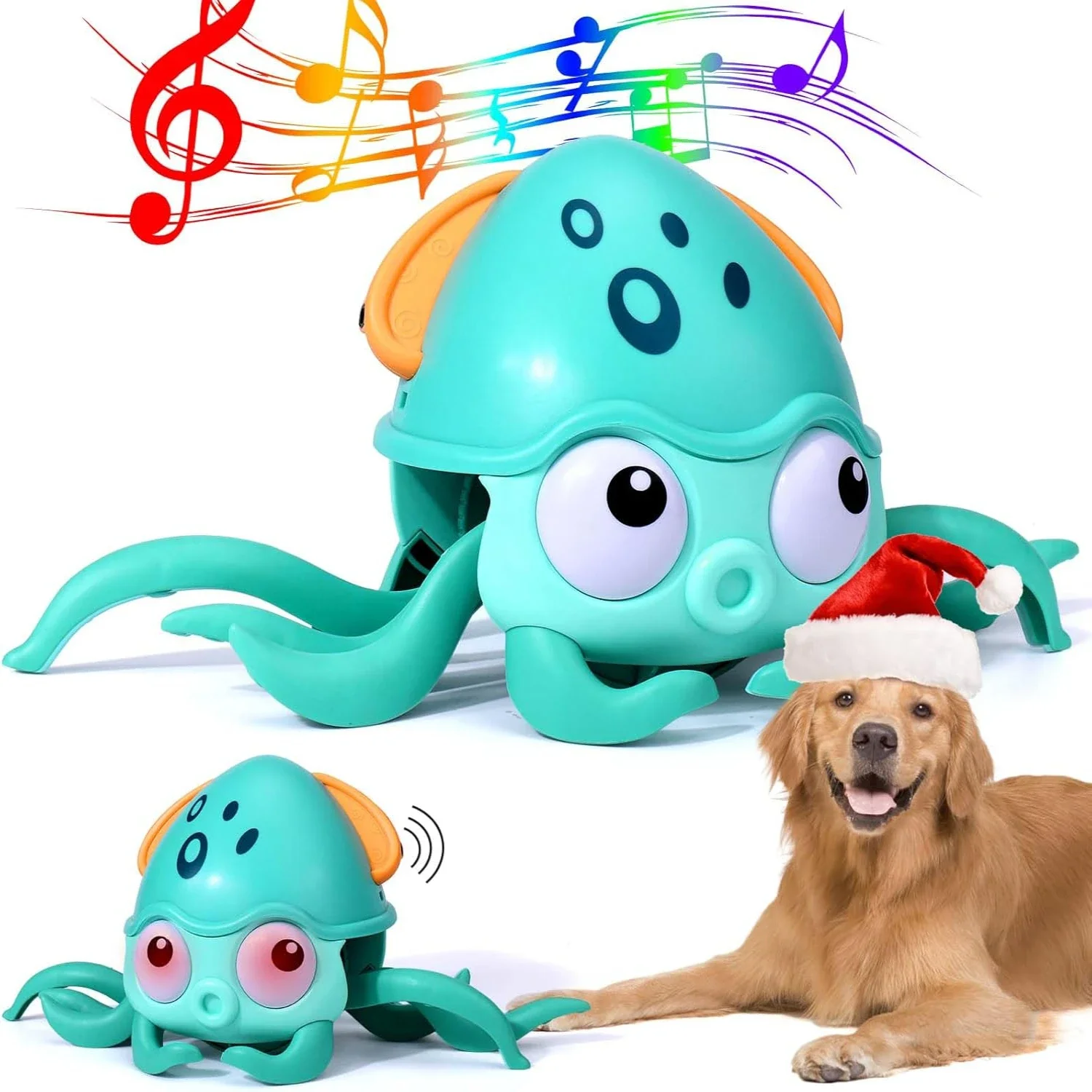Juguetes interactivos para perros, juguete para perros con pulpo escapador con sensor para evitar obstáculos, juguetes de pulpo bailando con sonidos musicales y luces f