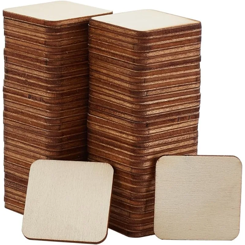 

200 шт., 1,2 дюйма, необработанные деревянные кусочки, квадратные пустые деревянные вырезы, натуральные ломтики, деревянные кусочки для ремесла, проект украшений