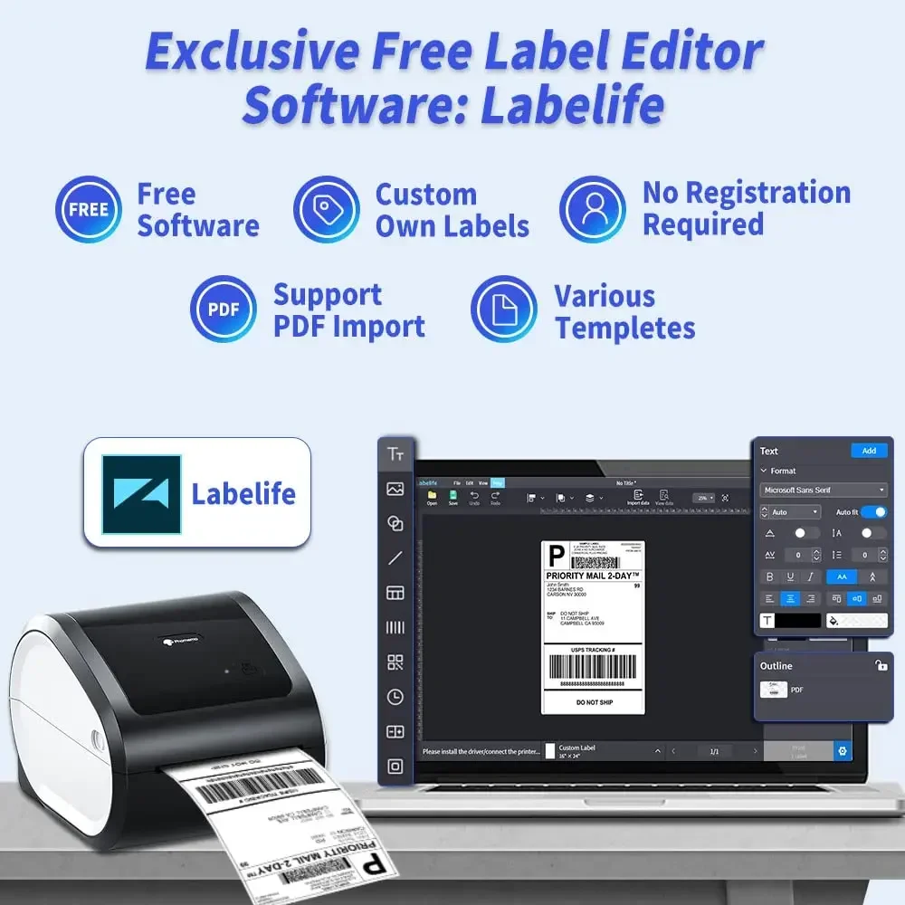 Phomemo D520 BT Shipping Label Printer Wireless Thermal Label Printer for Business Thermal Sticker Printer 20-115mm Label Maker