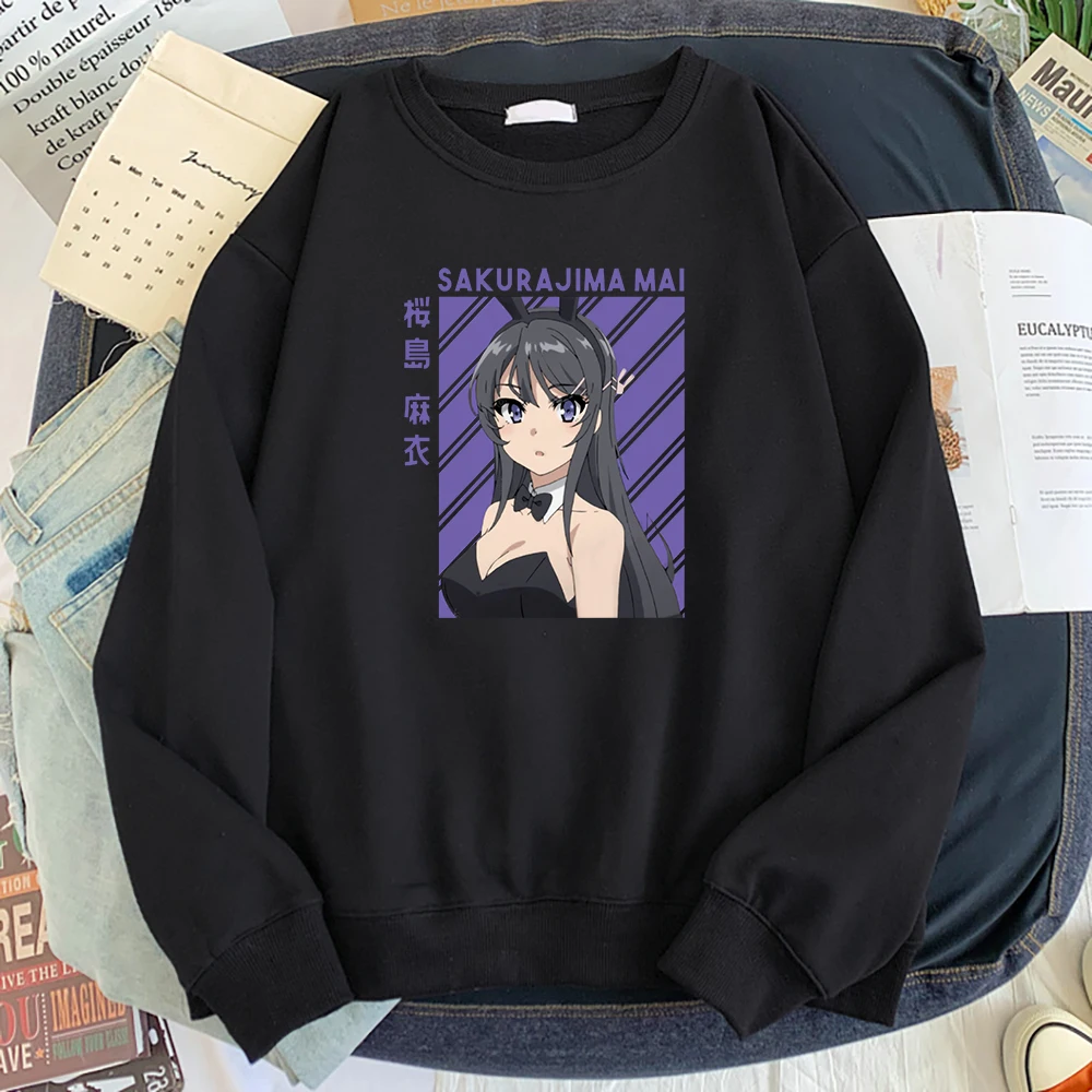 Winter Casual Women Sweatshirt Japan Novel Girl Sakurajima Mai Print Hoodie Comfortable Pullover Loose Fleece Female Sportswear