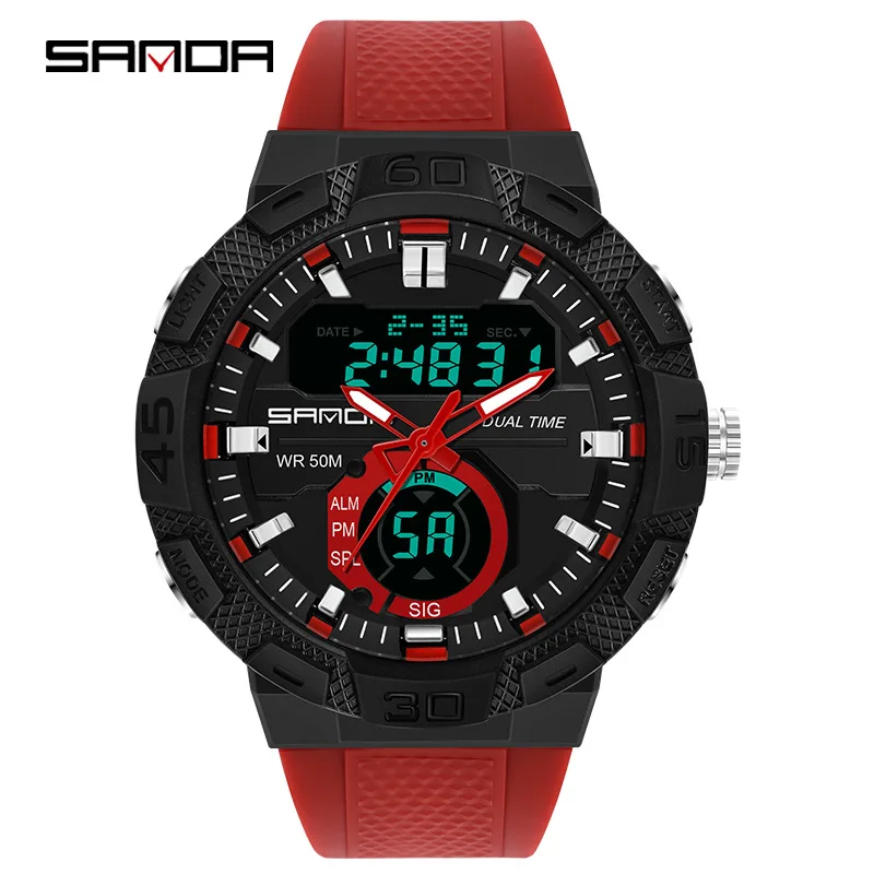 

SANDA 3087 Dual Display Sports Watch Men's Japanese Movement 50m Waterproof Night Light Outdoor Sports Student Electronic Watch