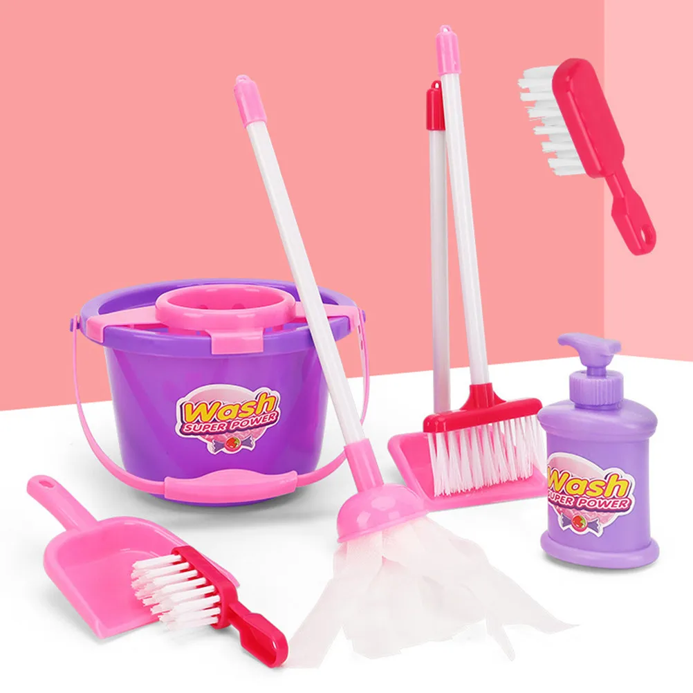 7Pcs Kids Pretend Play Cleaning Set Lightweight Colorful Broom Dustpan Tools for Hand Eye Coordination and Role Playing Fun