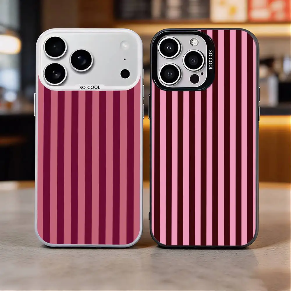 

Burgundy White Stripe pattern Phone Case For iPhone 17, 16,15,14,13,12,11 Plus,Pro Max, Colorful Silver Funda Cover