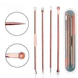 4Pcs/Set Blackhead Comedone Acne Pimple Belmish Extractor Vacuum Blackhead Remover Tool Spoon Rose Gold For Face Skin Care Tool