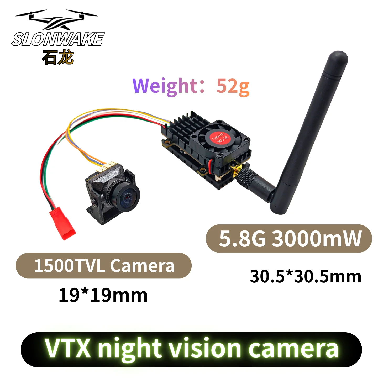 

SLONWAKE 3W VTX 5.8G 48CH PitMode 200mW/500mW/1000mW/3000mW Высокомощный передатчик дальнего действия и камера ночного видения 1500TVL