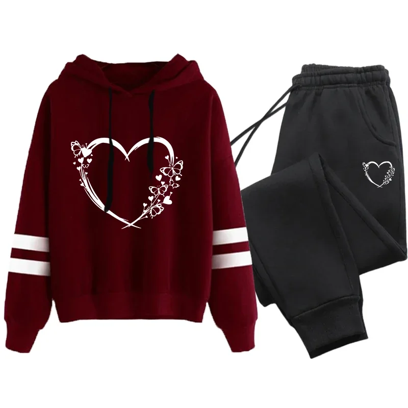 Autumn Winter Loose and Comfortable Two Piece Set for Women Stripe Women Tracksuit Sports Suit Casual Hoodie Daily Jogging Sets