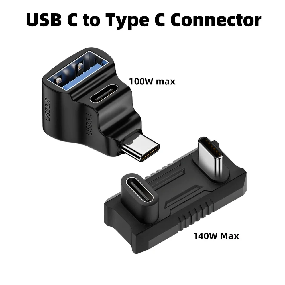 180° U-Shaped USB-C Adapter Type-C Male to Female 20Gbps PD140W Fast Charging Connector Adapter for ASUS ROG Ally Switch Console