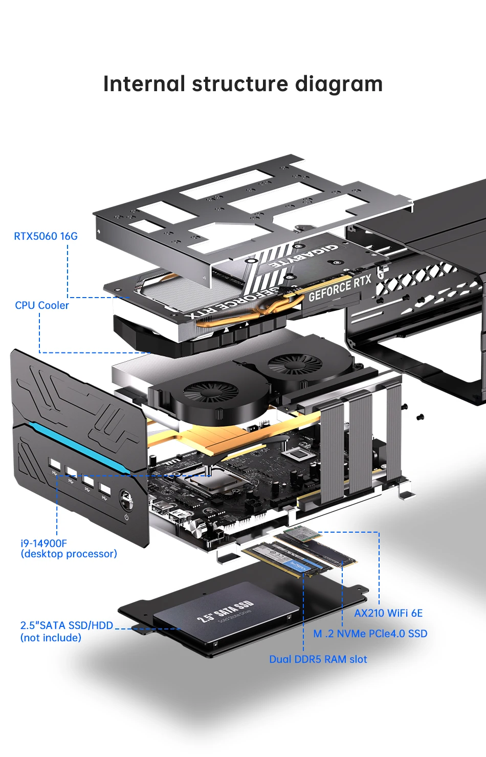 MSECORE Gaming Mini PC Intel Core I9-14900F RTX 5060 Ti 16G Dedicated Card Win11 DDR5 NVMe SSD WiFi6E BT5.3 8K Desktop Computer