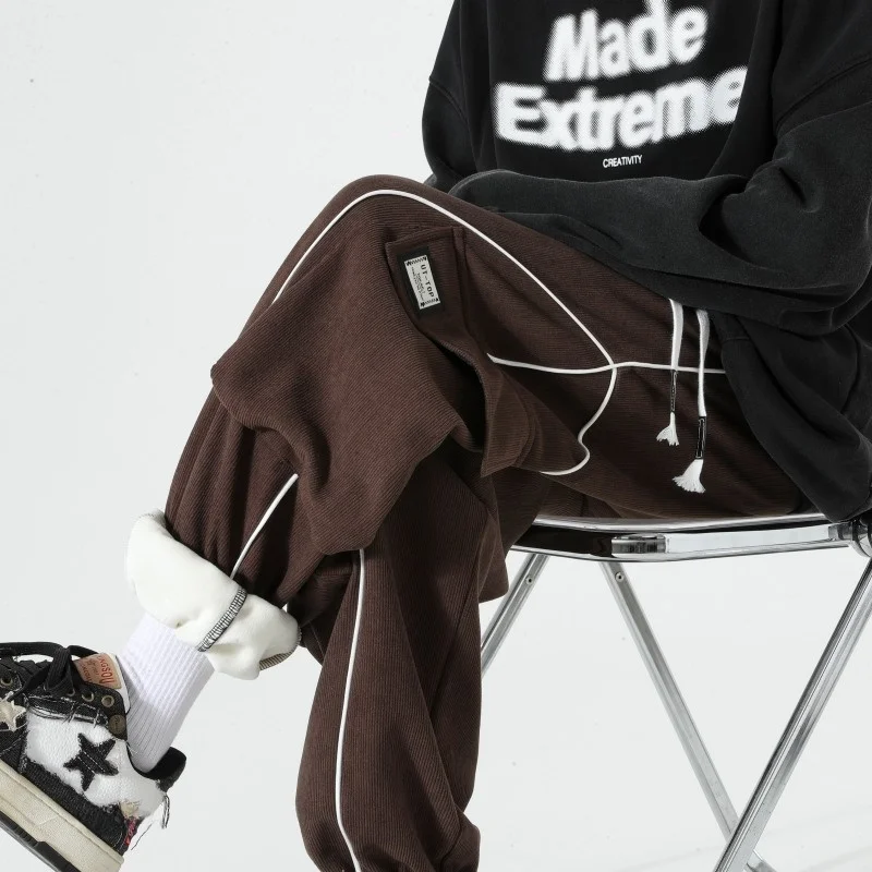 

Men's Autumn Winter Fce Lined Thi Casual Pants 2024 New Sle Trousers for Men Youth Active Sle Winter Large Size