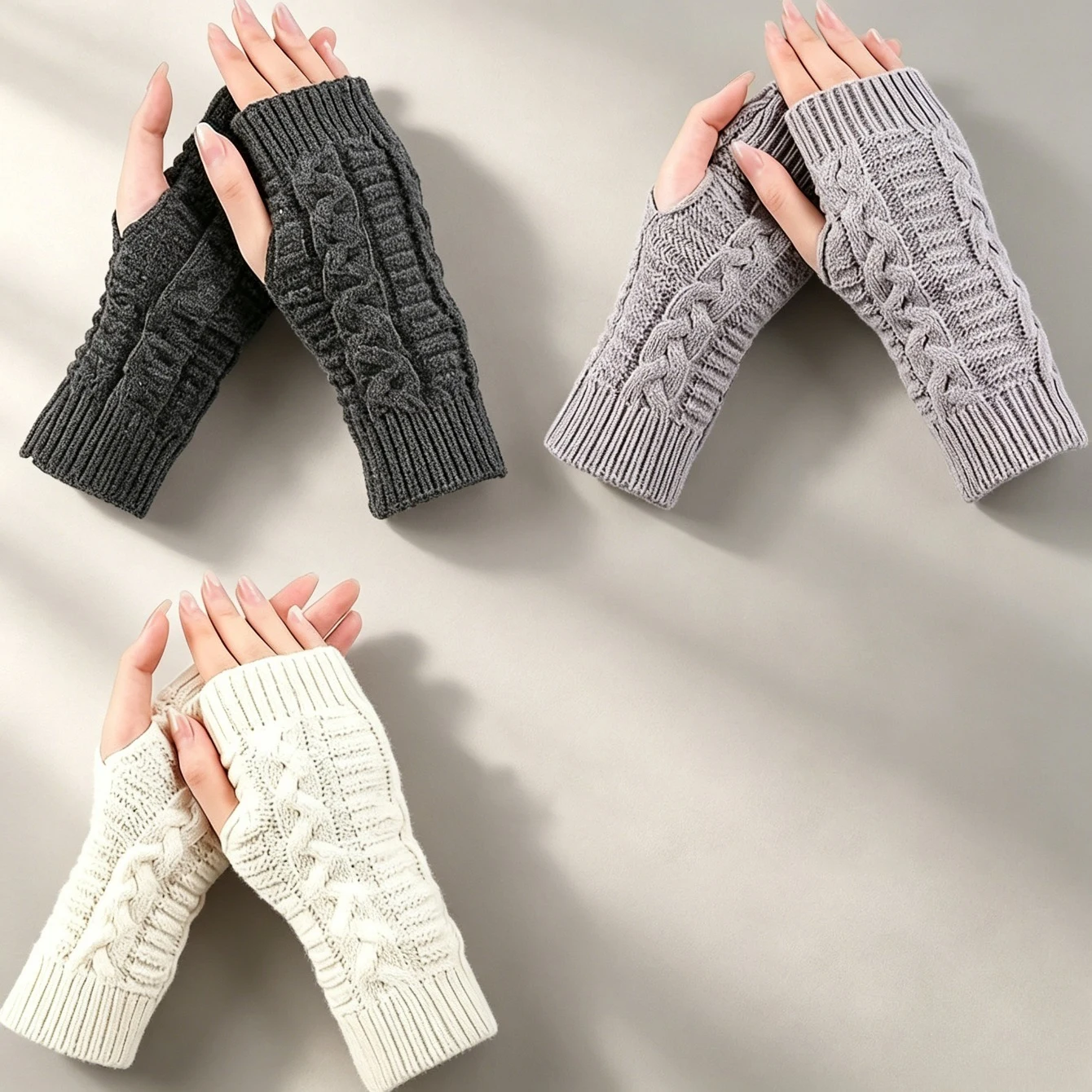 Fingerless Gloves for Women, Winter Warm Knitted Arm Warmer, Cozy Thumb Hole Gloves Soft Wrist Half Finger Mittens