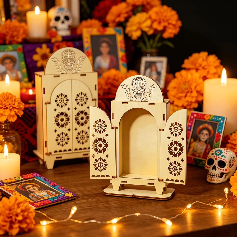 DIY Dia De Los Muertos Decorations Wooden Shadow Box Craft Kits Day of The Dead Ofrenda Altar Decor Remembrance Supplies