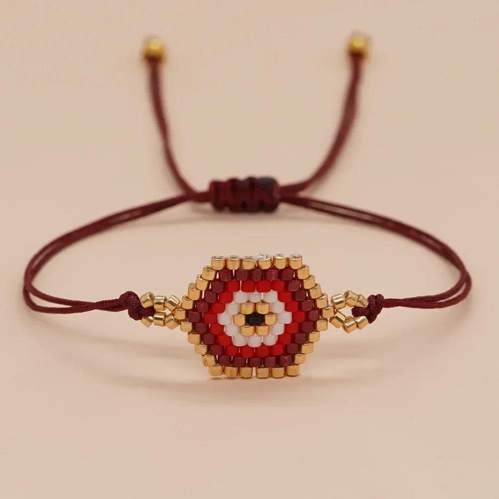 Beaded Bracelet Hand woven Trend Geometry Simplicity  Bohemia Adjustable Simple Hexagon Devil's eye  Rice bead bracelet