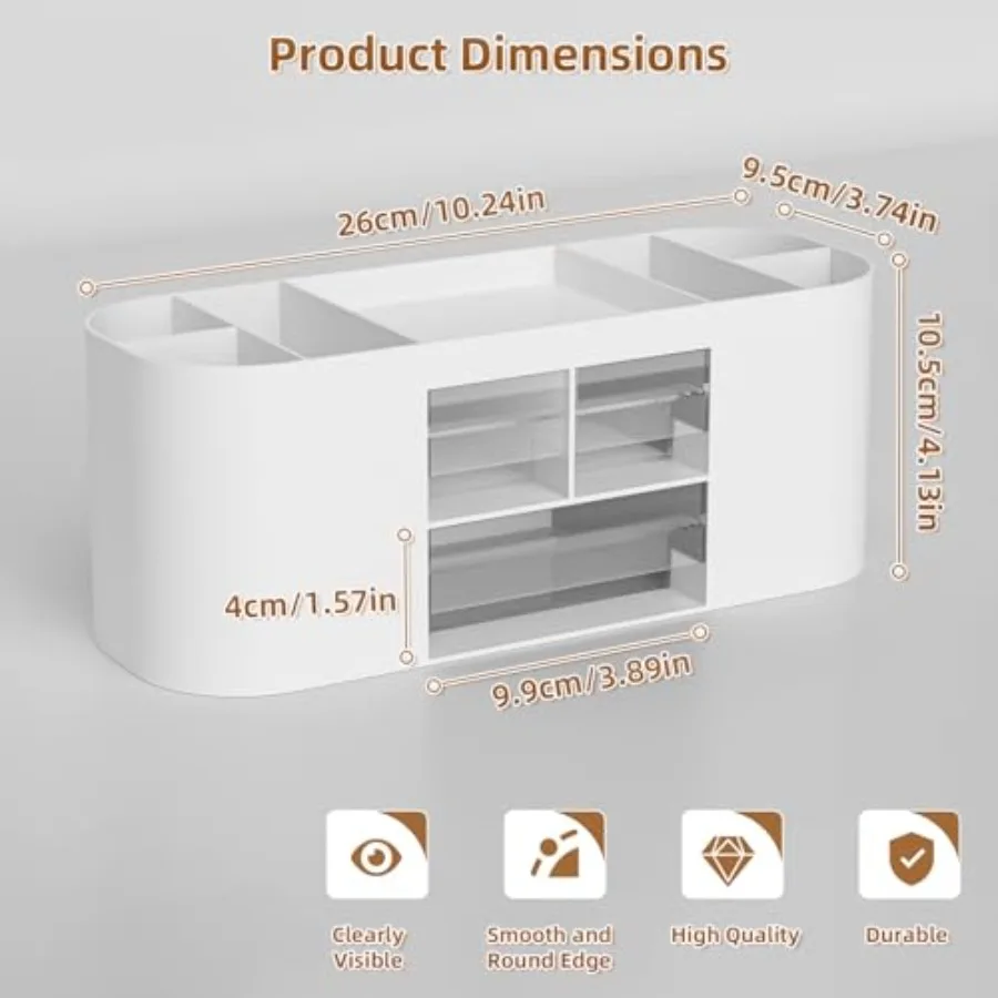Desk Organizer Pen Holder for Desk with 3 Drawers, Multi-Functional Pencil Holder, Desk Organizers and Accessories with 7 Compa view 5