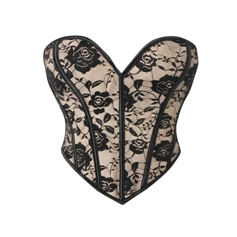 

Винтажная женская сексуальная корсетная блузка с цветочным принтом, кружевная сетка на шнуровке с открытой спиной и завышенной талией, пуш-ап, утягивающее корректирующее белье, летняя майка без рукавов