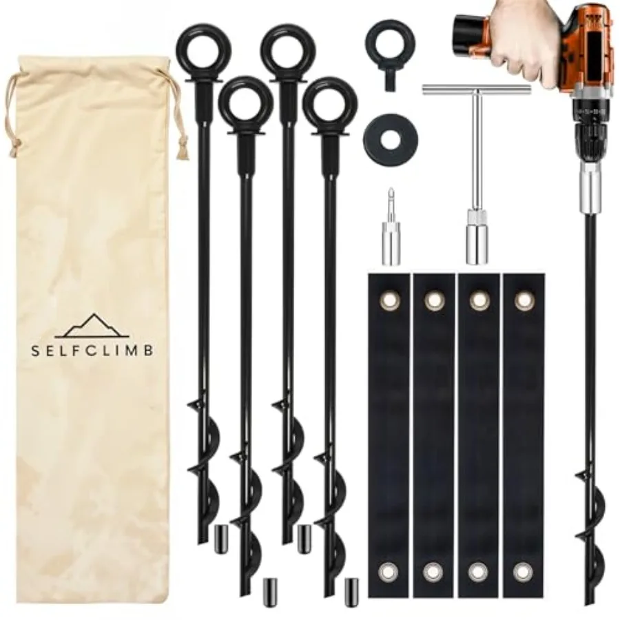 

18 Inch Ground Anchors Screw in Heavy Duty 4 Pack Earth Anchors Kit for Swing Sets Canopies Sheds Mobile Home Tents Trampoline