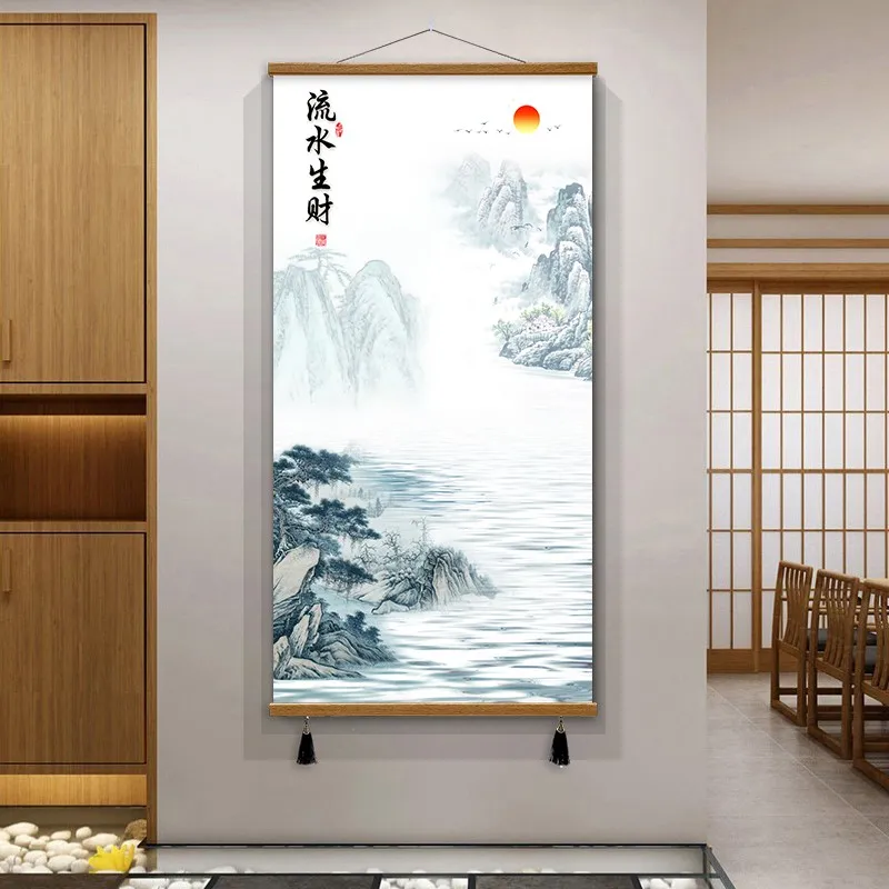 

Chinese Entrance Corridor Aisle Decoration Painting Living Room Vertical Landscape Painting Aesthetic Room Decor Canvas Posters