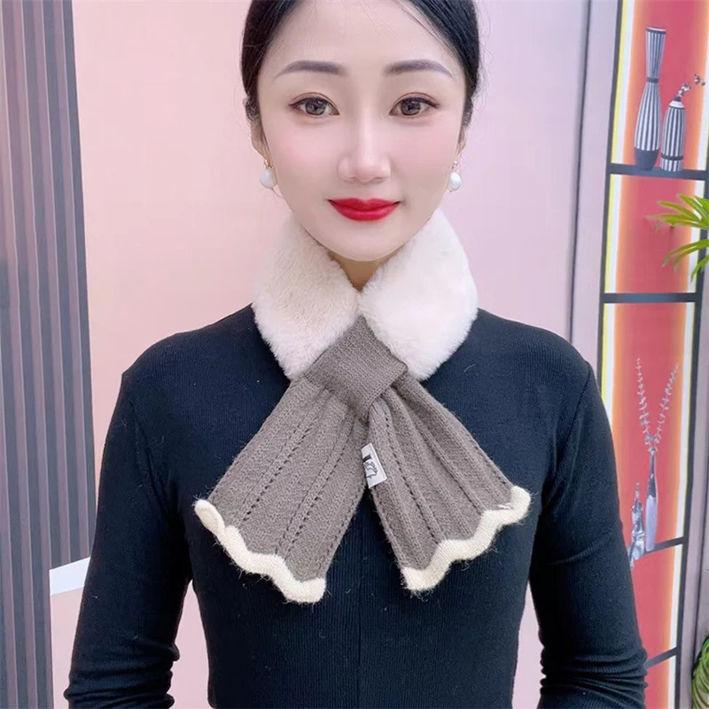 الشتاء أفخم وشاح امرأة سميكة تقليد الأرنب الفراء وشاح طوق متماسكة الصليب في الهواء الطلق ركوب الدراجات يندبروف الرقبة حماية الرقبة أدفأ