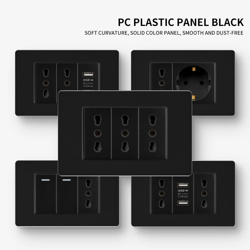 

Black Italian Chilean switch Type-C fast charging 20W plastic panel light switch intelligent dual USB wall plug Eu plug enchufes