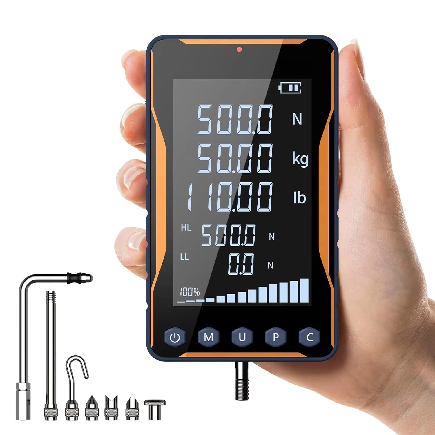 AW01 Digital Force Gauge 500N 110LB with Large Screen, High Precision for Push-Pull Testing