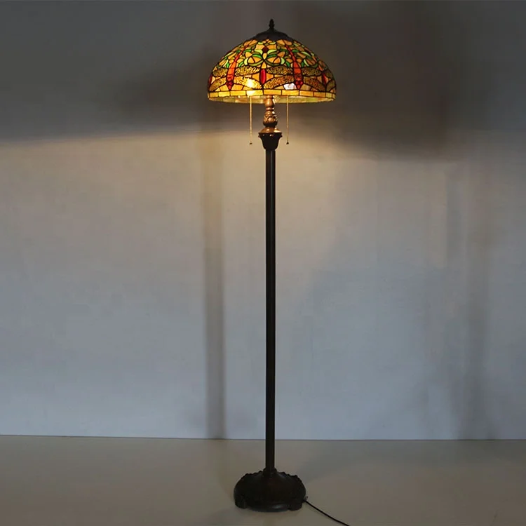 Hot-selling Floor Lamp with Handmade Colorful Dragonfly with Black Wings Shade