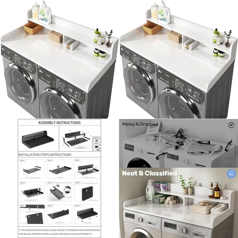 

Белая двухъярусная складная столешница для стирки, 54x27,5 с высоким защитой 2,75, и нескользящей подставкой.